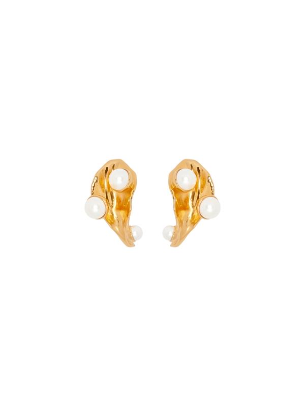 Abstract Leaf Pearl Clip-On Earrings