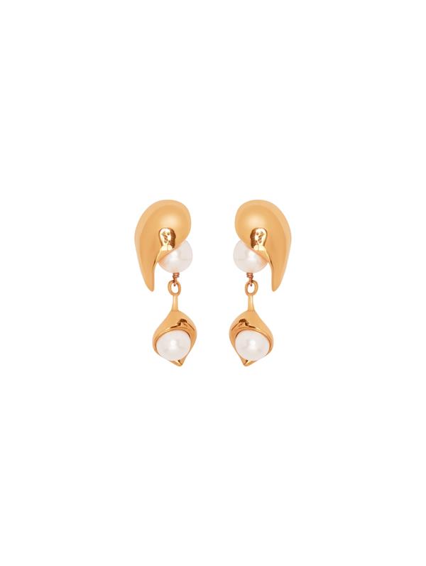 Abstract Leaf Pearl Drop Earrings