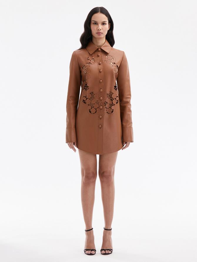 Laser Cut Floral Leather Blouse
