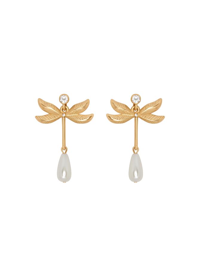 Dragonfly Pearl Drop Earrings