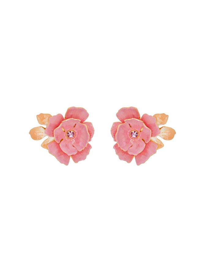Enamel Gardenia Clip-On Earrings