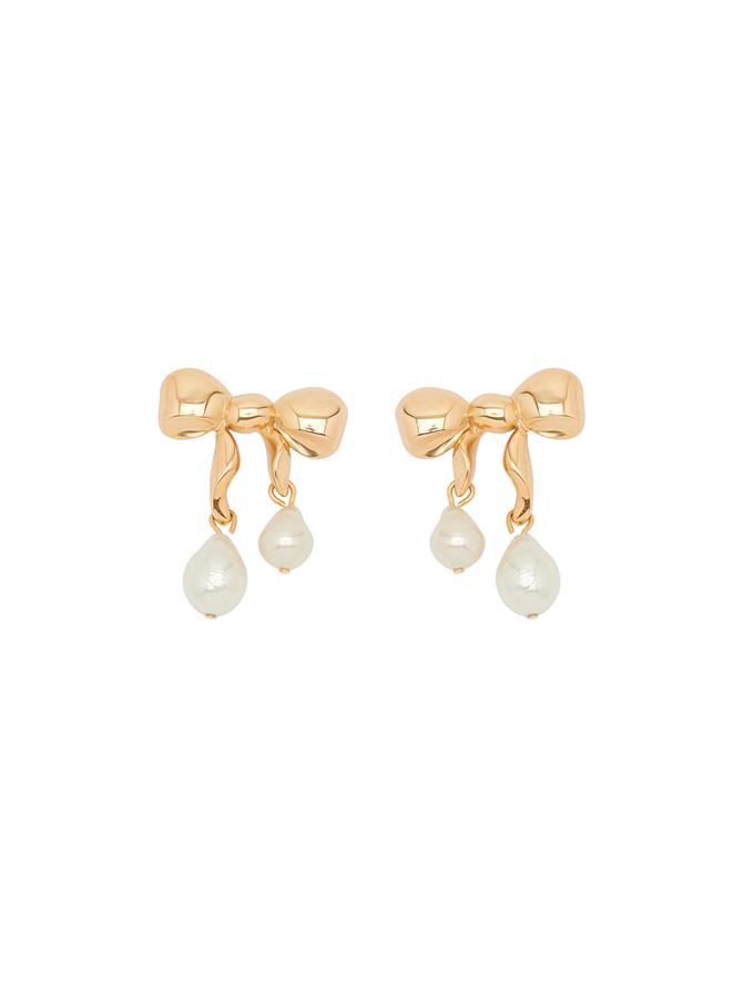 Heart & Bow Pearl Earrings