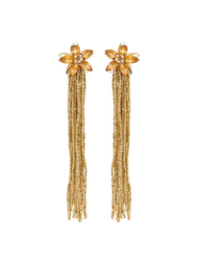 Crystal Flower Tassel Earrings