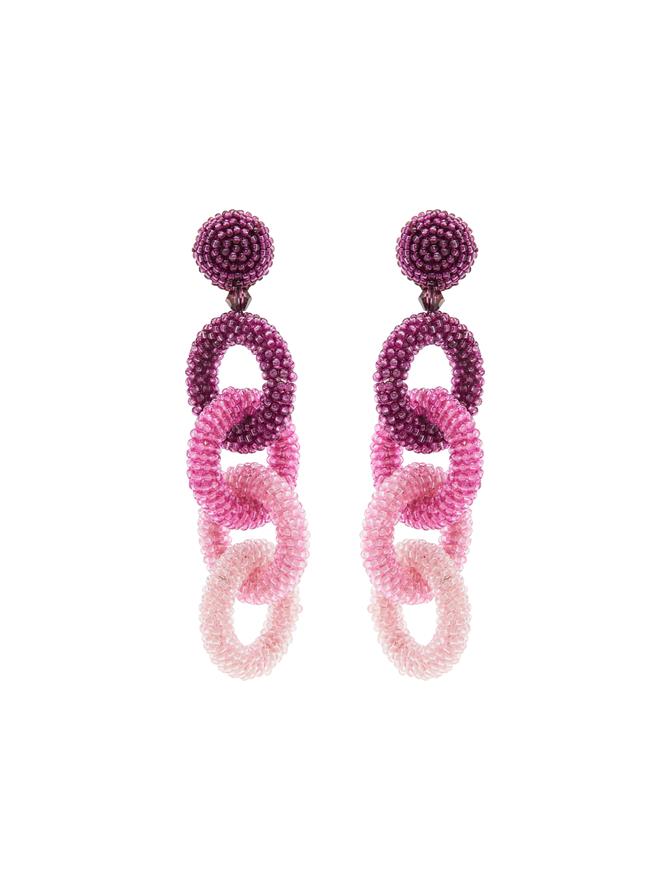 Beaded Chain-Link Clip-On Earrings